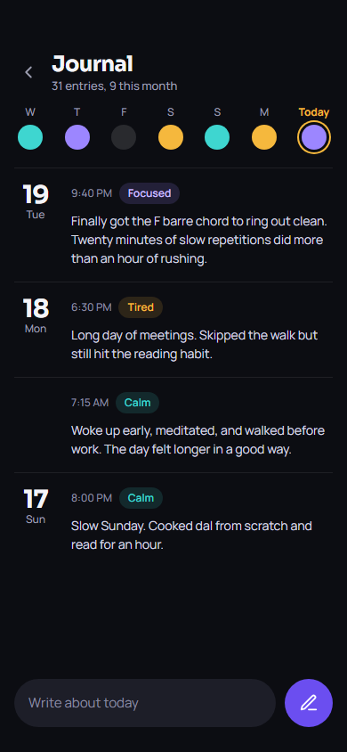 Journal screen